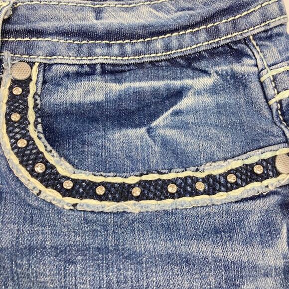 Classic Fit Vigoss Boot Cut Distress Jeans w Rhinestone Thick Embellish pockets - Picture 6 of 16